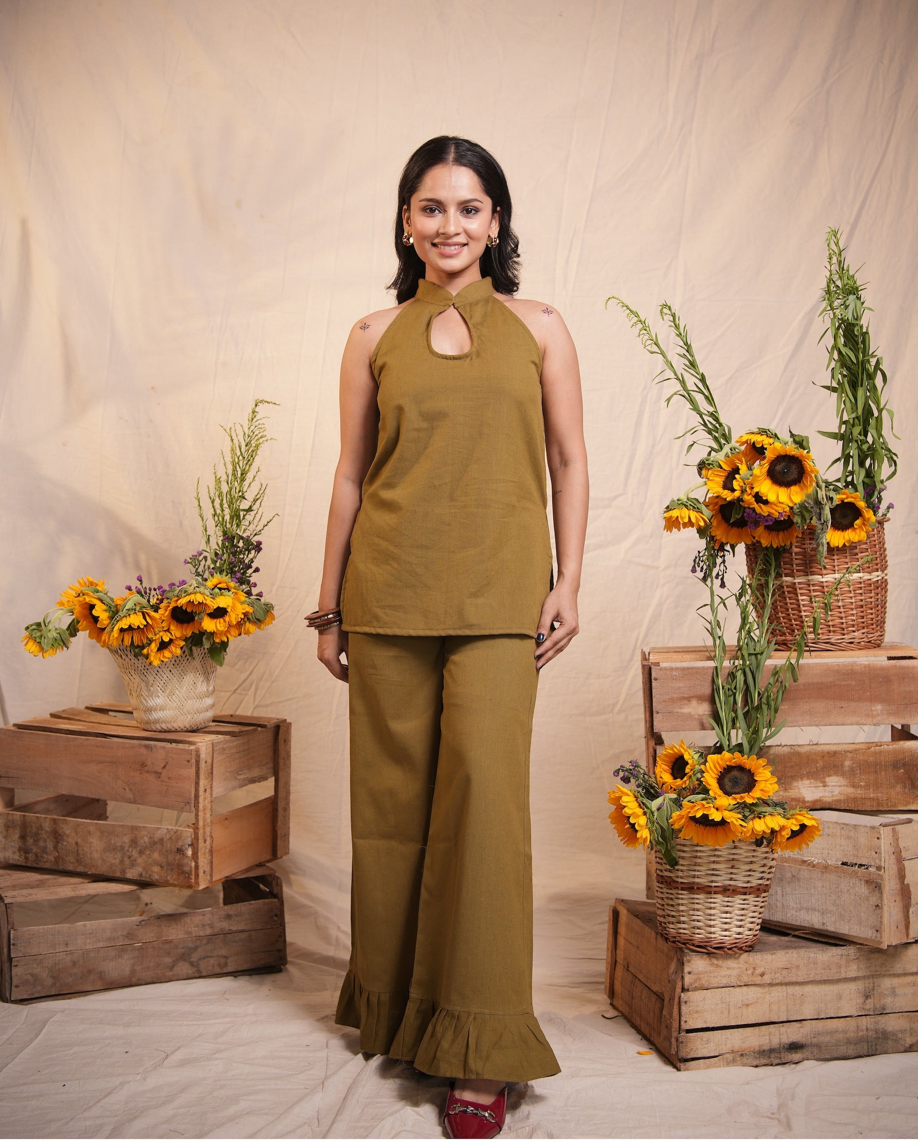 Olive Keyhole Kurta Set