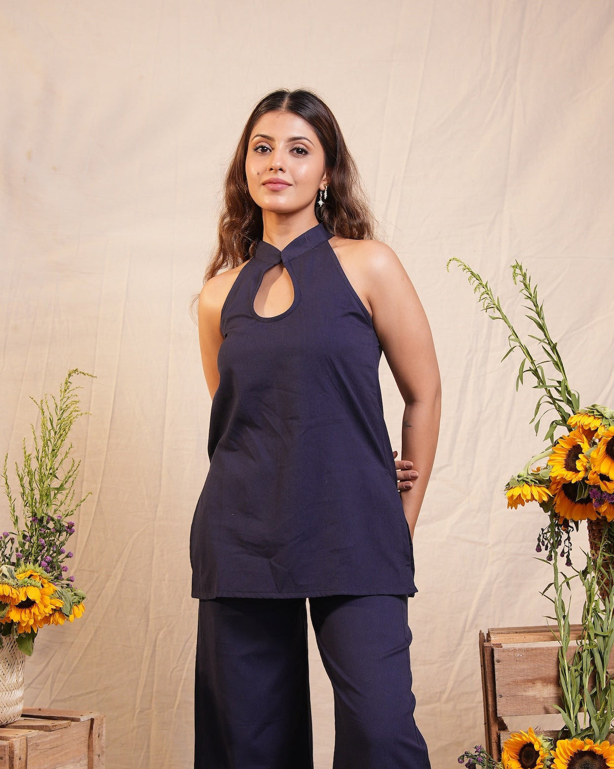 Navy Keyhole Top