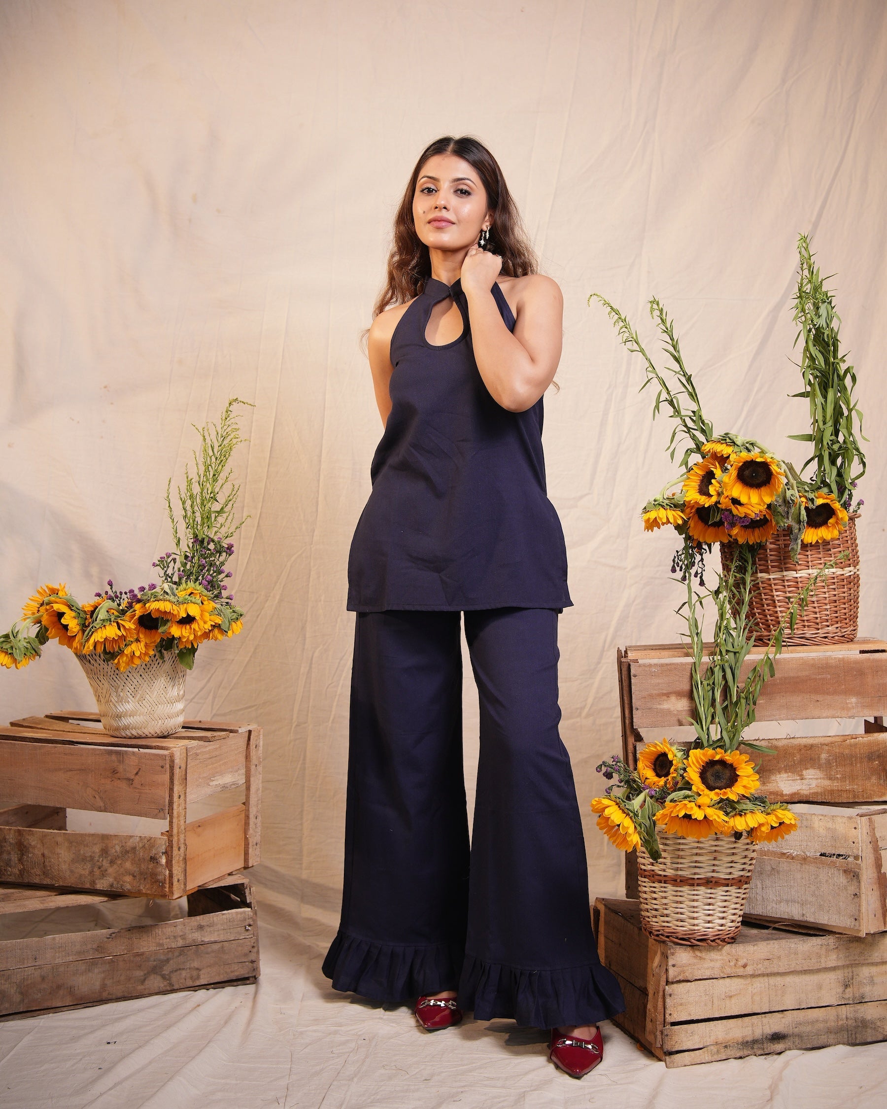 Navy Keyhole Kurta Set