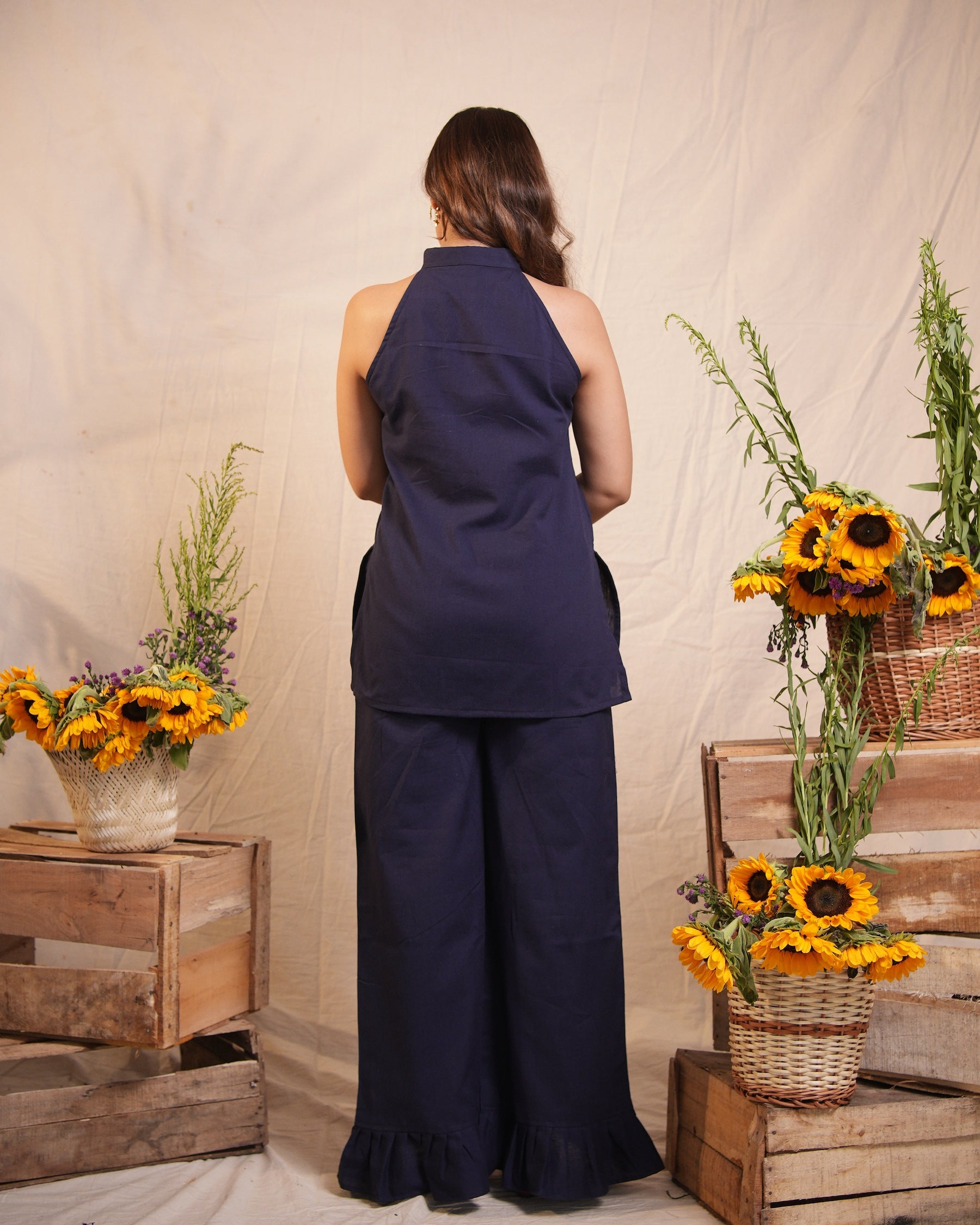 Navy Keyhole Kurta Set