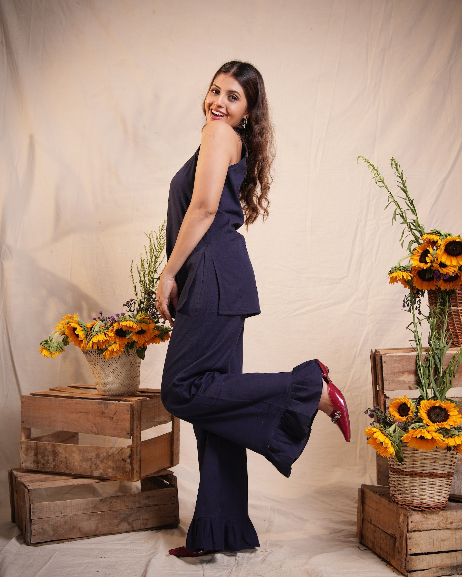 Navy Keyhole Kurta Set