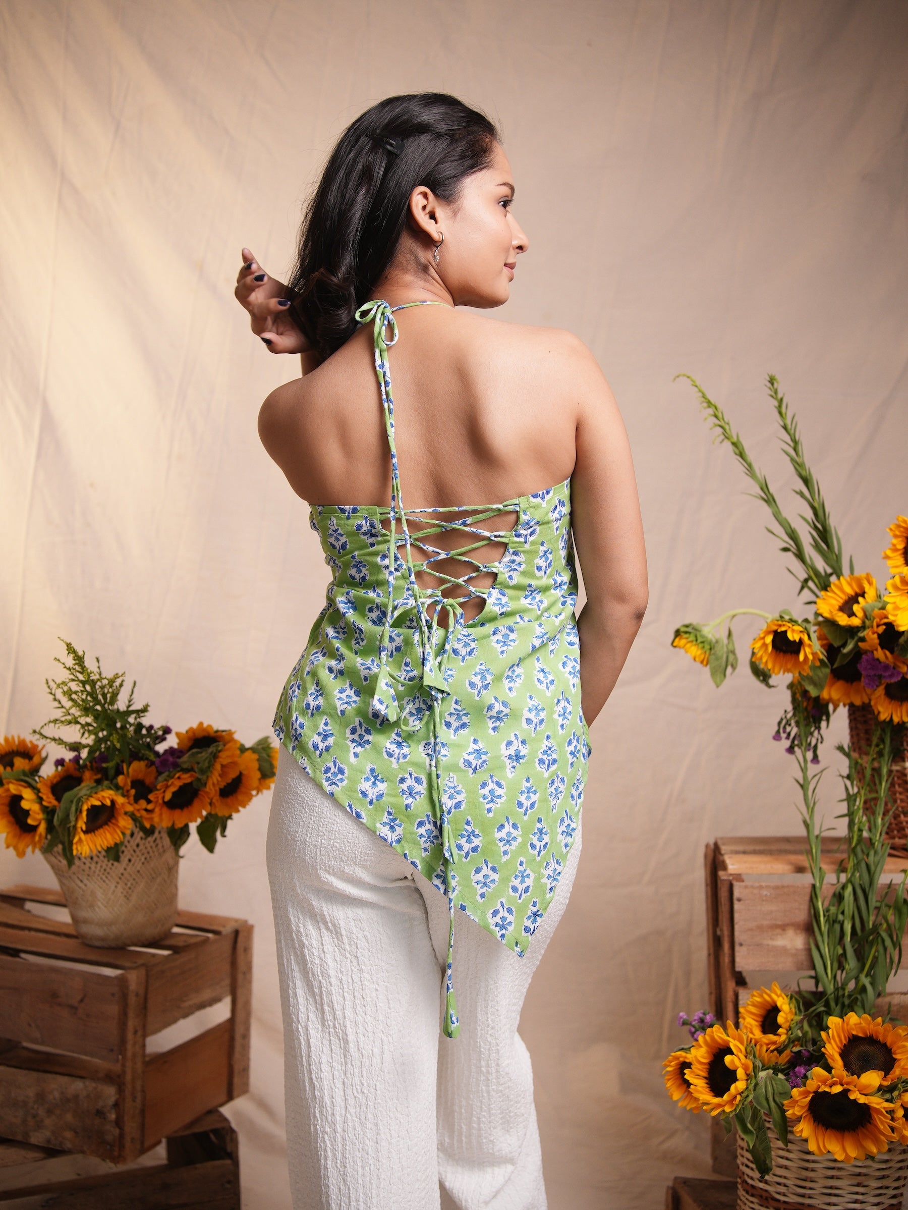 Pista Halter Neck Short Kurti