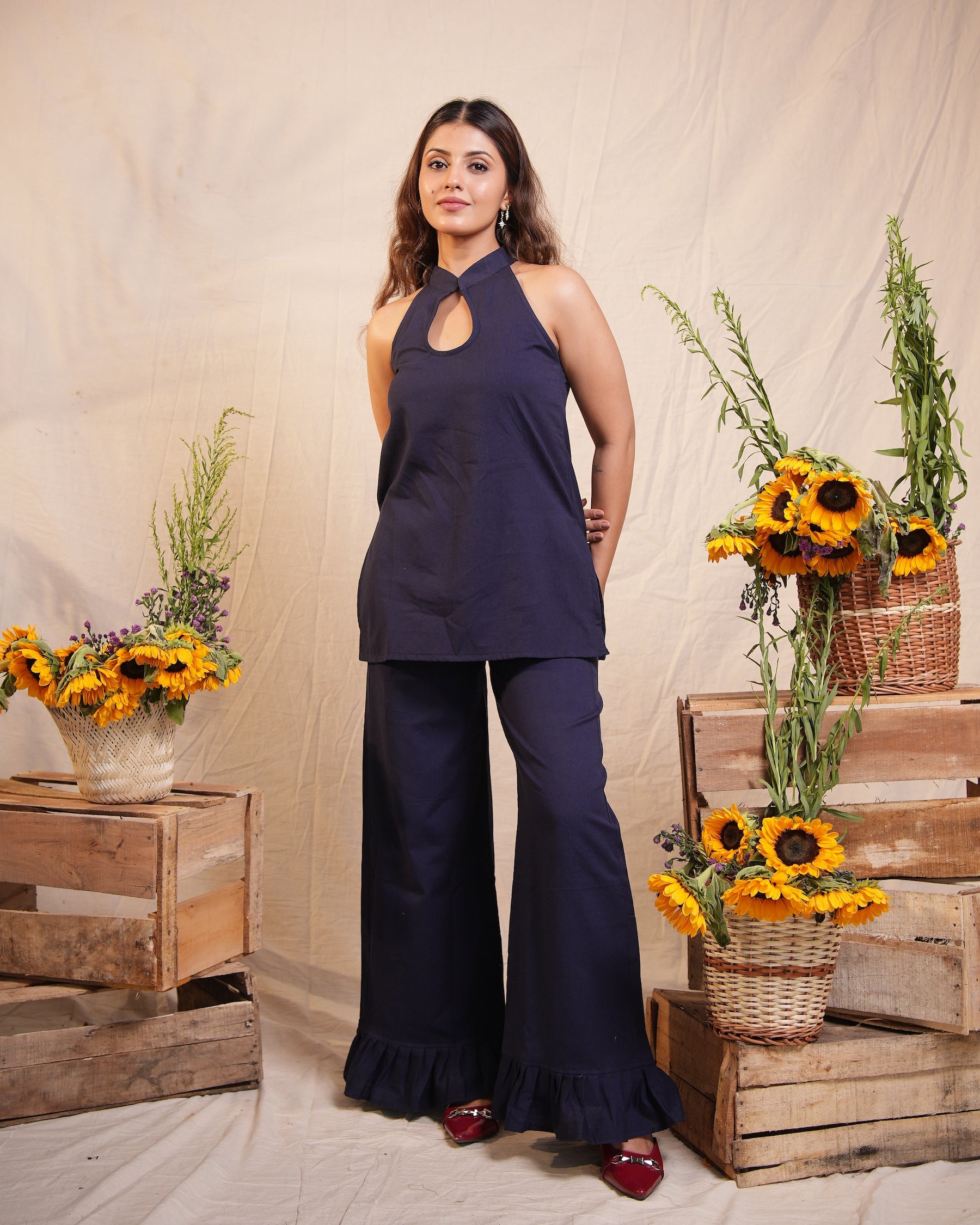 Navy Keyhole Kurta Set
